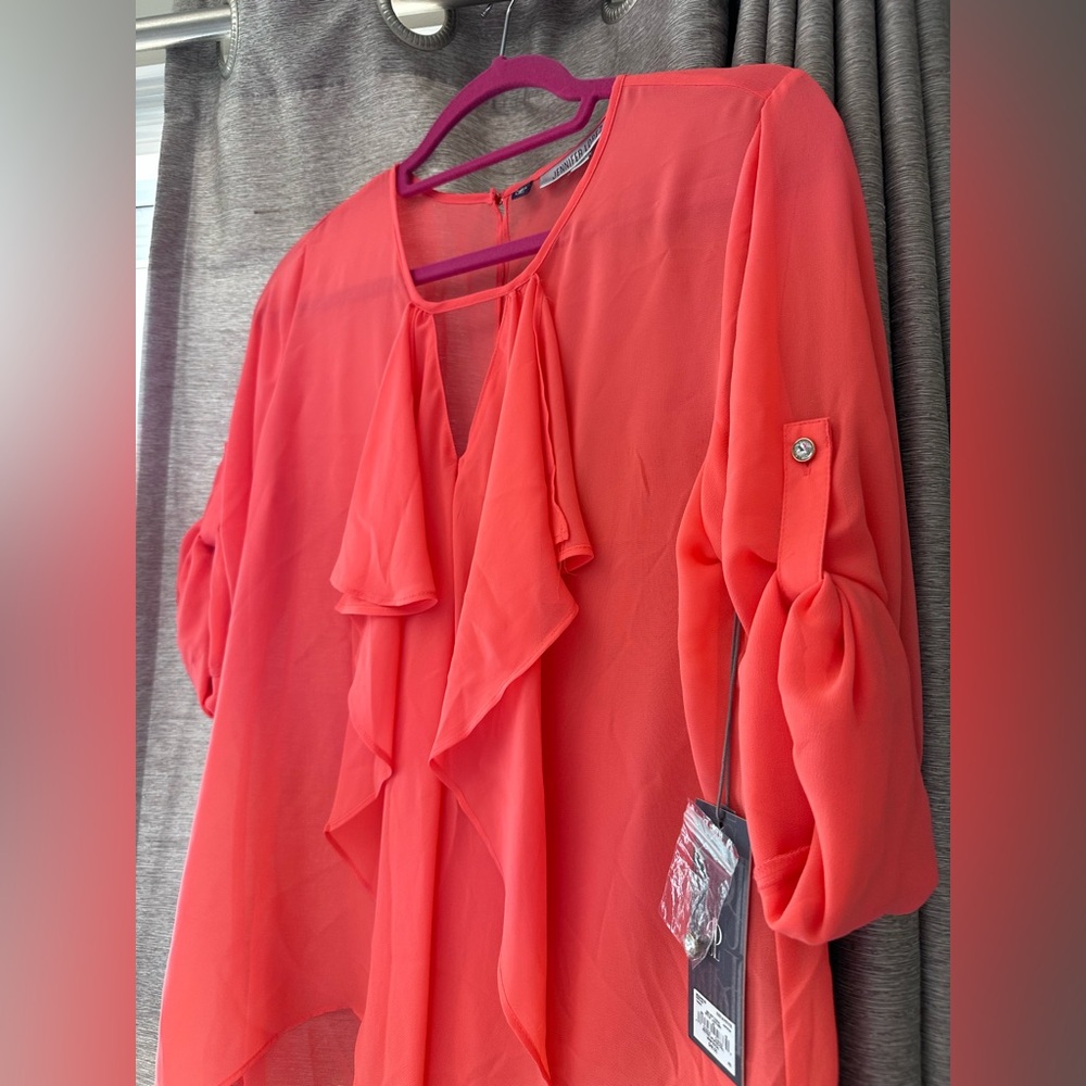 Jennifer Lopez Pink Ruffled Tie Front Blouse